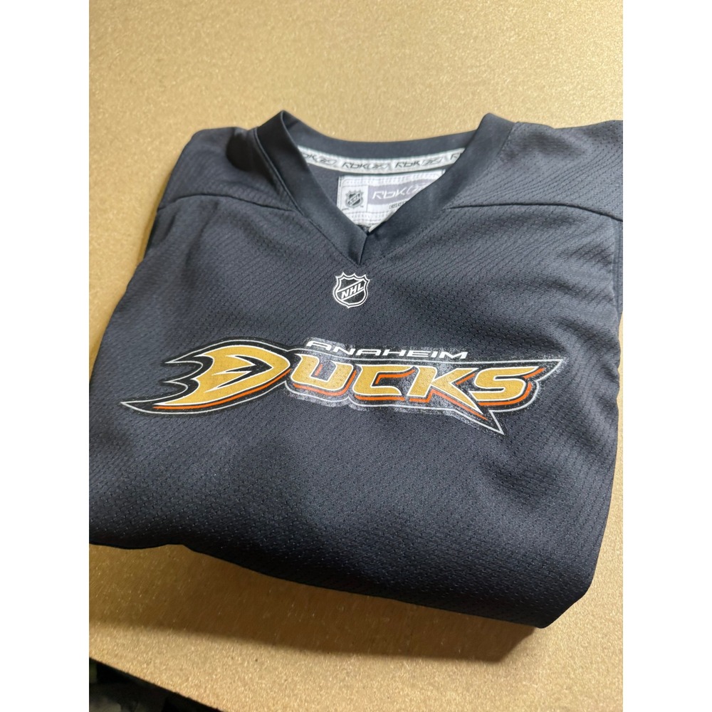 vtg Reebok NHL Anaheim Ducks Youth L/XL Hockey Jersey Black Baginski 81 CCM NHL